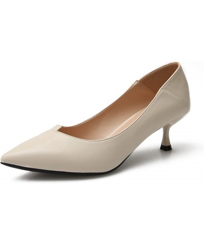 Pump for Women Slip-on Microfiber Pointed-Toe Kitten Heel Stylish Lady Heels Shoes for Work Office Creamy-white $24.78 Pumps