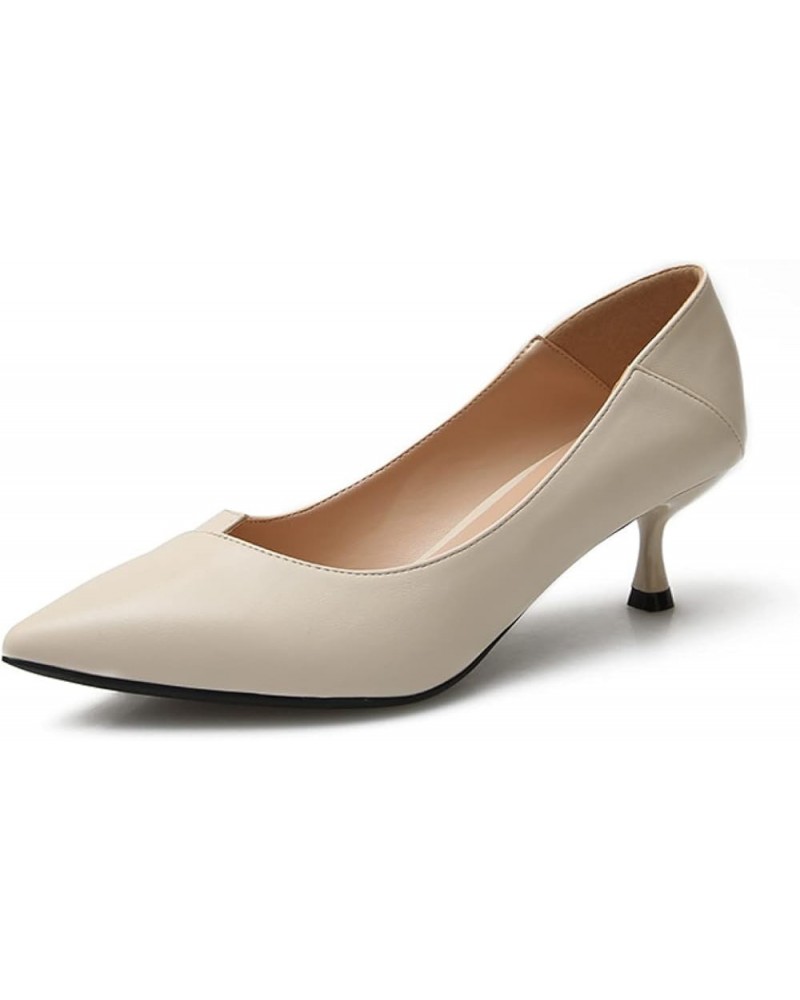 Pump for Women Slip-on Microfiber Pointed-Toe Kitten Heel Stylish Lady Heels Shoes for Work Office Creamy-white $24.78 Pumps