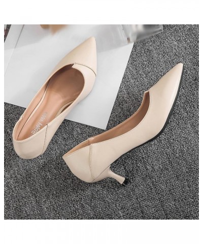 Pump for Women Slip-on Microfiber Pointed-Toe Kitten Heel Stylish Lady Heels Shoes for Work Office Creamy-white $24.78 Pumps