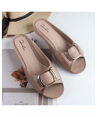 Women's Pvc Waterproof Slide Sandals Fashion Buckle Rubber Summer Shoes Outdoor Slippers Khaki $13.33 Sandals