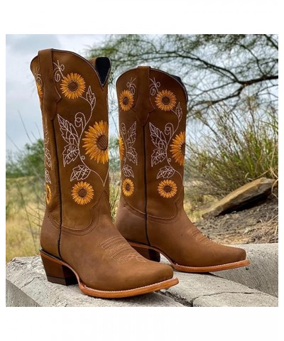 Cowboy Boots for Women Booties Western Boots Ladies Western Square Toe Cowboy Boots Fashion Embroidered Cowgirl Shoes Khaki $...