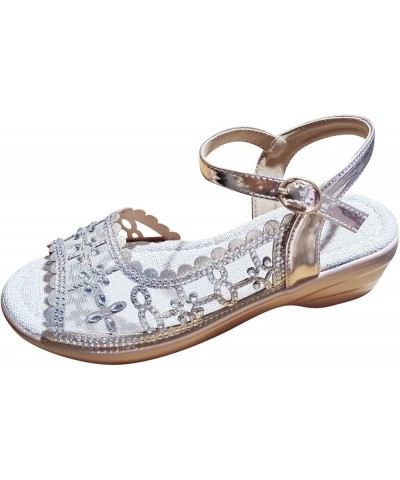 Wide Width Womens Sandals Ladies Fashion Summer Breathable Mesh Rhinestone Comfortable Sandals for Women with Heel Gold $17.8...