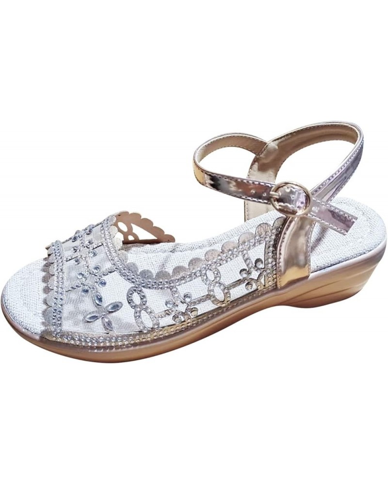 Wide Width Womens Sandals Ladies Fashion Summer Breathable Mesh Rhinestone Comfortable Sandals for Women with Heel Gold $17.8...