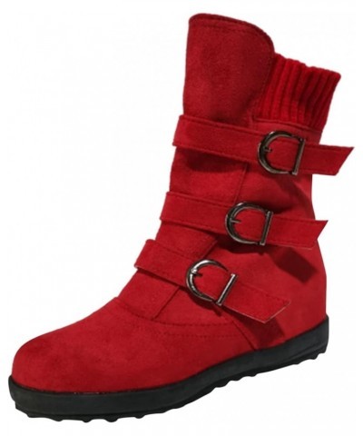 Combat Boots Womens Retro Wool Sock Shoes Long Thick Heel Mid Calf Boots Shoes Women's Ankle Boots & Booties Red 9 $14.50 Boots