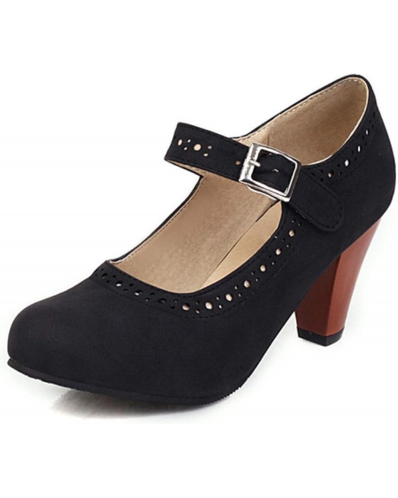 Women's High Heel Mary Jane Pumps Oxfords Round Toe Buckle Strap Pumps Party Dress Shoes Black $23.97 Pumps