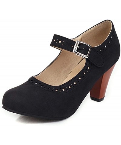 Women's High Heel Mary Jane Pumps Oxfords Round Toe Buckle Strap Pumps Party Dress Shoes Black $23.97 Pumps