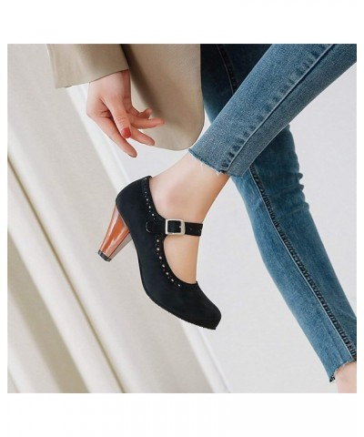 Women's High Heel Mary Jane Pumps Oxfords Round Toe Buckle Strap Pumps Party Dress Shoes Black $23.97 Pumps