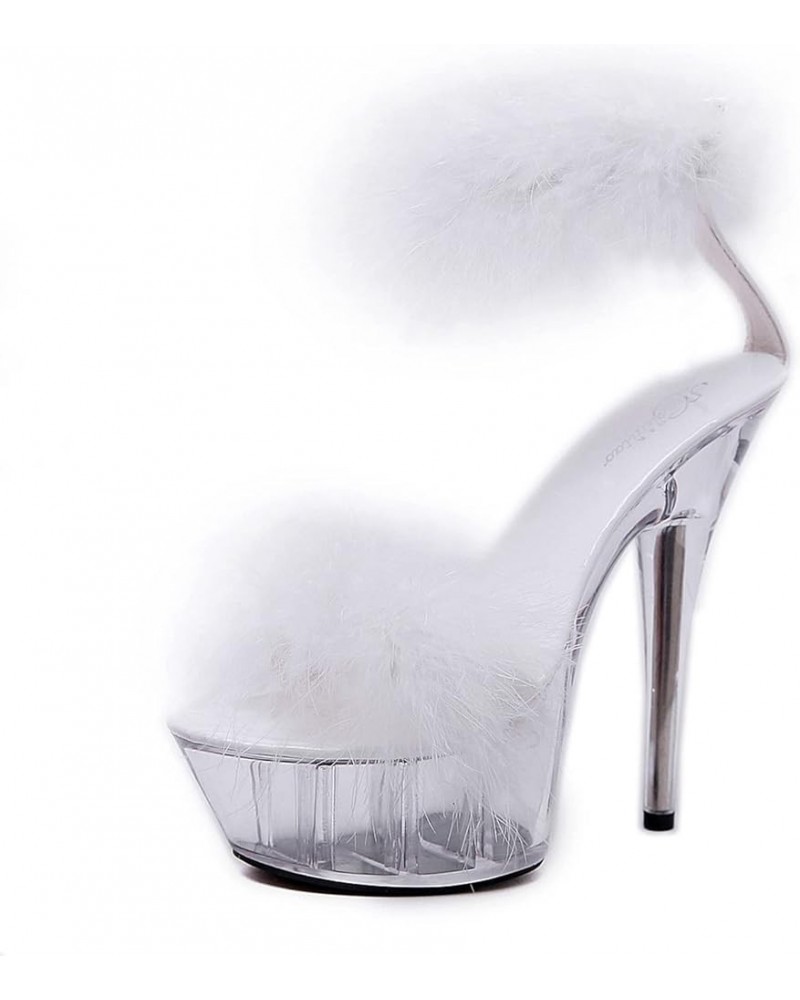 Summer Women 15cm Super High Heel Pumps Artificial Fur Transparent Platform Sandals Nightclub Party Ladies Shoes with Heels W...