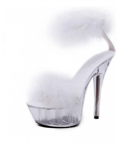 Summer Women 15cm Super High Heel Pumps Artificial Fur Transparent Platform Sandals Nightclub Party Ladies Shoes with Heels W...