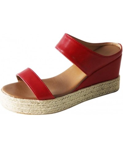 Wedge Sandals For Women Open Toe Platform Sandals Slingback Summer Women's Sandals Dressy Sandals 6 Red $14.82 Sandals