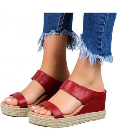 Wedge Sandals For Women Open Toe Platform Sandals Slingback Summer Women's Sandals Dressy Sandals 6 Red $14.82 Sandals