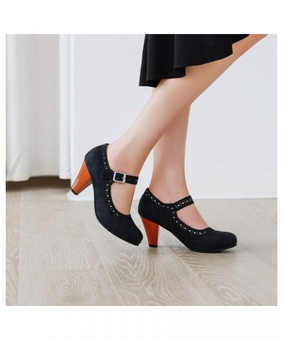 Women's High Heel Mary Jane Pumps Oxfords Round Toe Buckle Strap Pumps Party Dress Shoes Black $23.97 Pumps