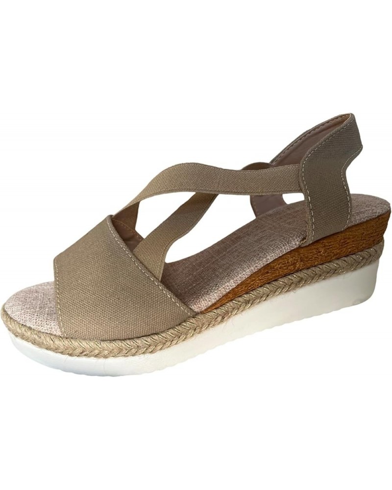 Step Platforms Wedge Sandals For Women Chunky High Platform Wedge Flip-Flops Sandals Silver Sandals For Women 5-khaki $9.43 S...