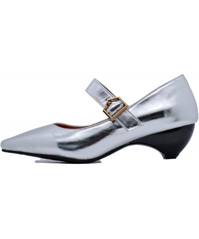 Women Summer Sandals Mid Heeled Dress Shoes Square Toe Silver Shoes Gold PU Vintage Loafers Black Size 5-13 Silver $22.14 San...