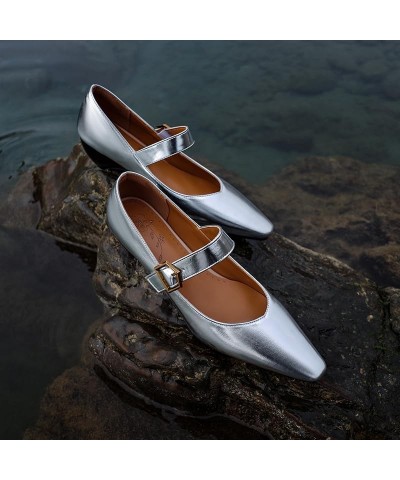 Women Summer Sandals Mid Heeled Dress Shoes Square Toe Silver Shoes Gold PU Vintage Loafers Black Size 5-13 Silver $22.14 San...