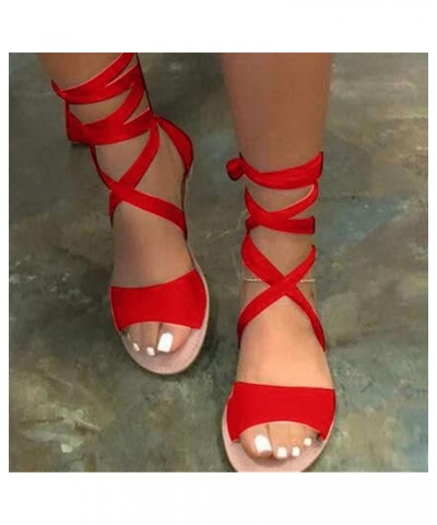 Black Strappy Sandals Flat Women Dressy Low Heels Casual Boho Shoes for Womens Sandals Comfortable Sandals Women Flat H-red $...