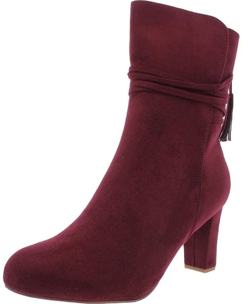 Brinley Co. Womens Faux Suede Wrap Strap Tasseled Booties Wine $24.07 Boots