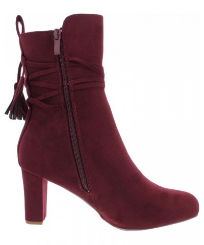 Brinley Co. Womens Faux Suede Wrap Strap Tasseled Booties Wine $24.07 Boots