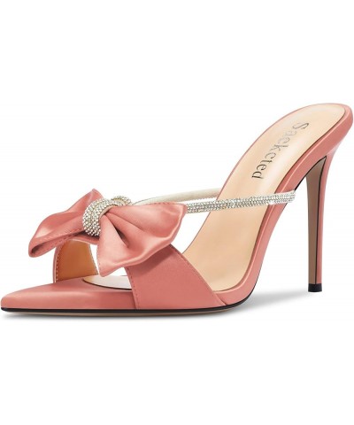 Women Stiletto High Heel Peep Open Toe Sandals Rhinestone Crystal Bow-knot Casual Cute 3.9 Inches Heels Pink a $32.39 Sandals