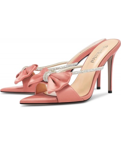 Women Stiletto High Heel Peep Open Toe Sandals Rhinestone Crystal Bow-knot Casual Cute 3.9 Inches Heels Pink a $32.39 Sandals