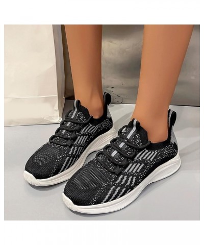 Ladies Fashion Colorblock Mesh Breathable Lace Up Flat Casual Lightweight Fresh Foam Sneaker - Women's Black $12.61 Boots