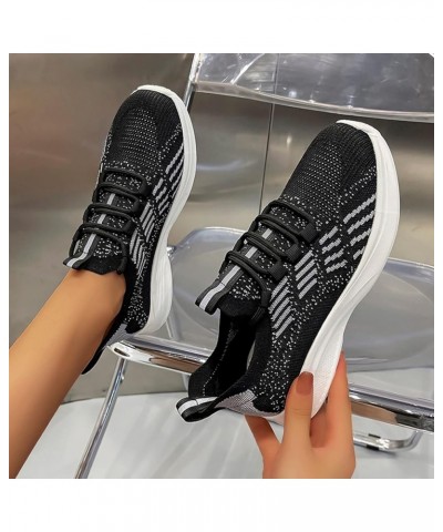 Ladies Fashion Colorblock Mesh Breathable Lace Up Flat Casual Lightweight Fresh Foam Sneaker - Women's Black $12.61 Boots