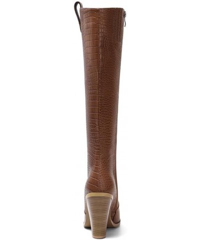 Knee High Boots Women Cowboy Boots with High Heels,Pointed Toe and Side Zipper Design Faux Crocodile Boots Brown $41.33 Boots