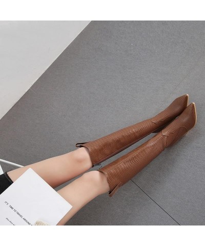 Knee High Boots Women Cowboy Boots with High Heels,Pointed Toe and Side Zipper Design Faux Crocodile Boots Brown $41.33 Boots