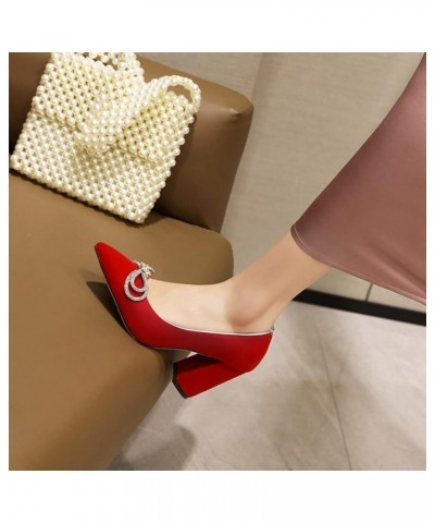 Fashion Thick Chunky High Heel Pumps for Women Pointed Toe Slip-On Velvet Dress Shoes with Bow Knot Office Lady Work Business...