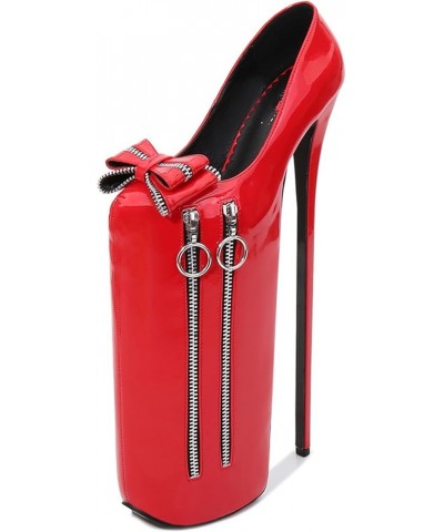 30CM High Heels, Nightclubs Party Pole Dance Sandals, Zipper Bow Stilettos, Wedding Dancing Shoes Red 39 $40.11 Sandals