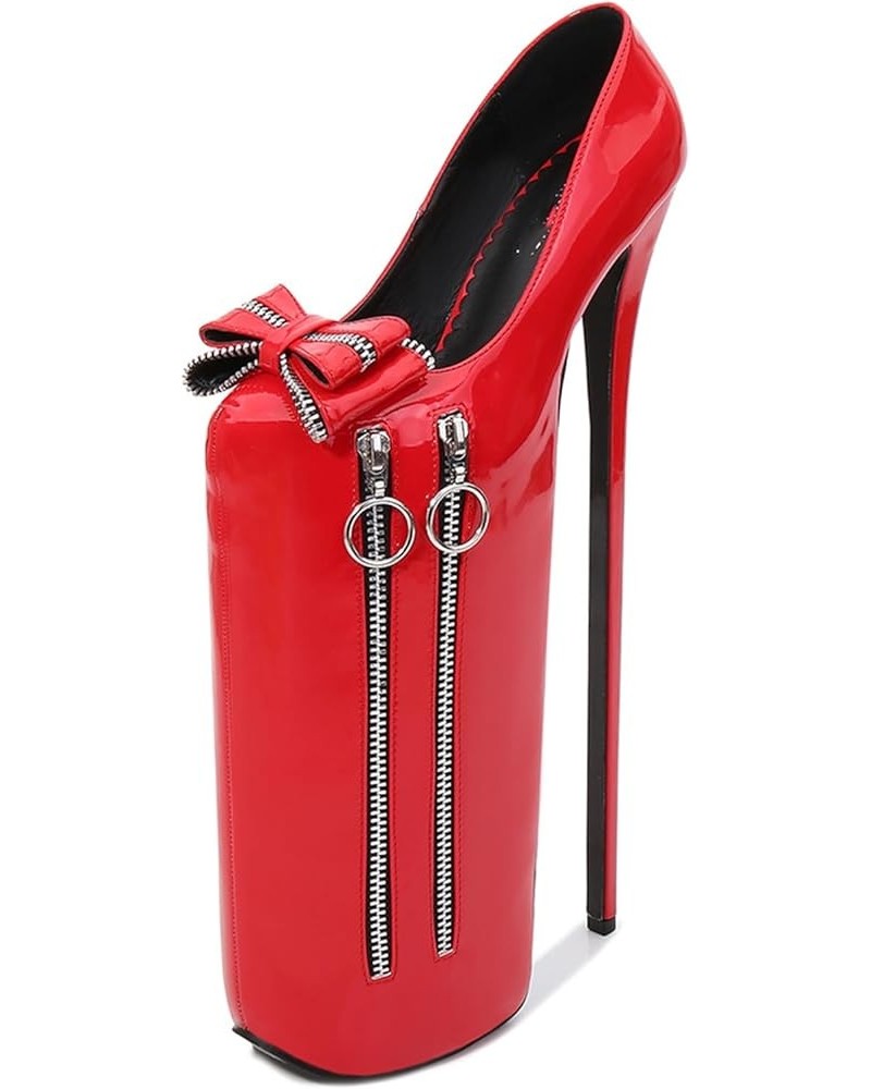 30CM High Heels, Nightclubs Party Pole Dance Sandals, Zipper Bow Stilettos, Wedding Dancing Shoes Red 39 $40.11 Sandals