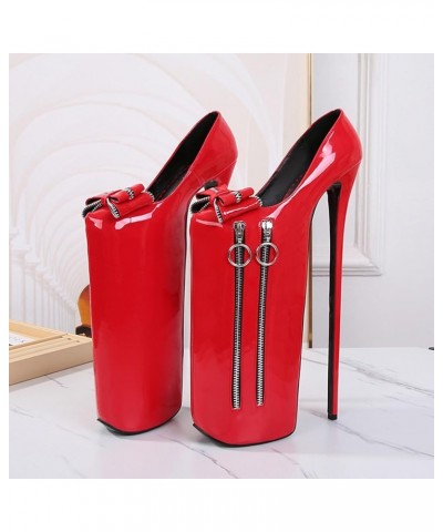 30CM High Heels, Nightclubs Party Pole Dance Sandals, Zipper Bow Stilettos, Wedding Dancing Shoes Red 39 $40.11 Sandals