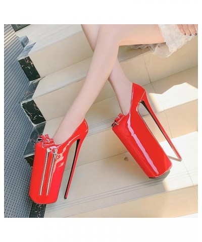 30CM High Heels, Nightclubs Party Pole Dance Sandals, Zipper Bow Stilettos, Wedding Dancing Shoes Red 39 $40.11 Sandals