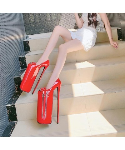 30CM High Heels, Nightclubs Party Pole Dance Sandals, Zipper Bow Stilettos, Wedding Dancing Shoes Red 39 $40.11 Sandals