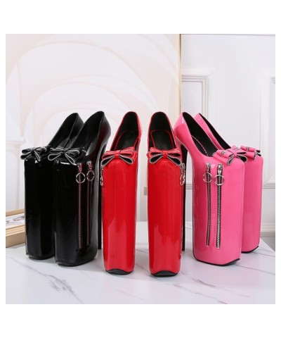 30CM High Heels, Nightclubs Party Pole Dance Sandals, Zipper Bow Stilettos, Wedding Dancing Shoes Red 39 $40.11 Sandals