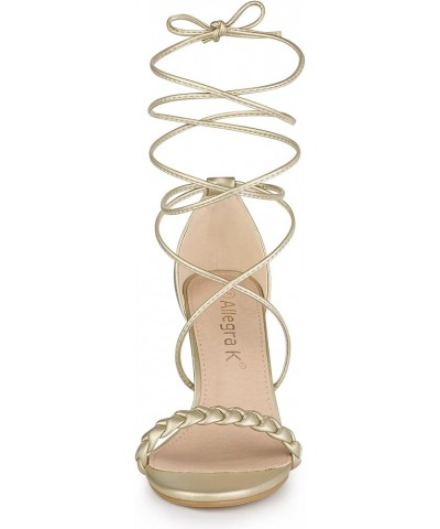 Women's Woven Strap Lace Up Strappy Stiletto Heel Sandals Gold $25.95 Sandals