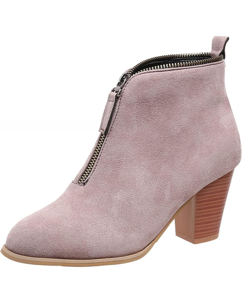 Ankle Boots for Women Pu Leather Combat Boots Women'S Boot Classic Suede Snow Boot Wide Width Z 02-pink $13.03 Outdoor Shoes