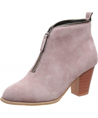 Ankle Boots for Women Pu Leather Combat Boots Women'S Boot Classic Suede Snow Boot Wide Width Z 02-pink $13.03 Outdoor Shoes