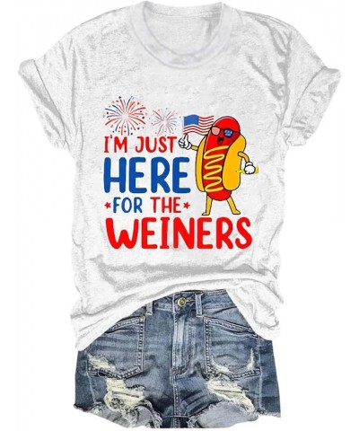 I'm Just Here for The Wieners 4th of July Shirts Women Short Sleeve American Flag Tee Tops USA Patriotic Tshirt 33-white $7.8...