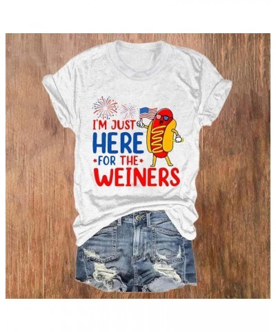 I'm Just Here for The Wieners 4th of July Shirts Women Short Sleeve American Flag Tee Tops USA Patriotic Tshirt 33-white $7.8...