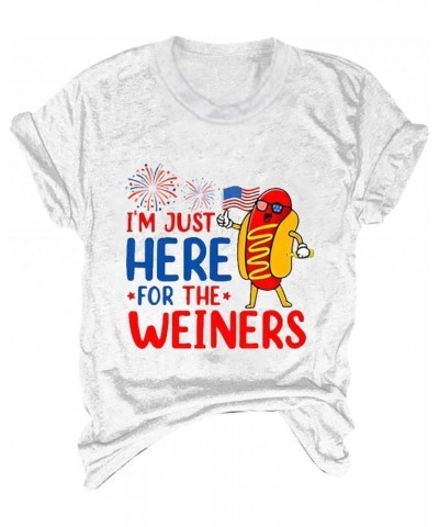 I'm Just Here for The Wieners 4th of July Shirts Women Short Sleeve American Flag Tee Tops USA Patriotic Tshirt 33-white $7.8...