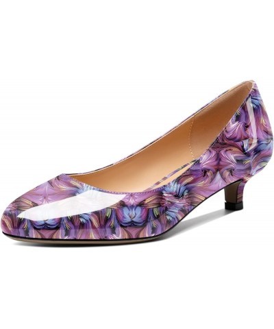 Women's Patent Leather Round Toe Kitten Heel Slip On Low Pumps Business Office Work Dress Shoes 1.4 Inches Floral Purple $35....