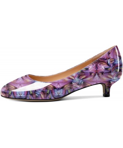 Women's Patent Leather Round Toe Kitten Heel Slip On Low Pumps Business Office Work Dress Shoes 1.4 Inches Floral Purple $35....