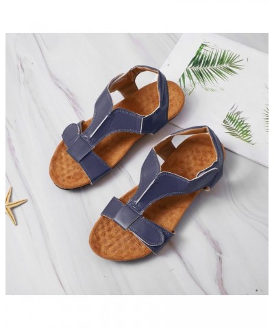 Women Flat Sandals Open Toe Comfortable Casual Walking Beach Flip Flops Light Breathable Sandals Large Size Blue $13.99 Slippers