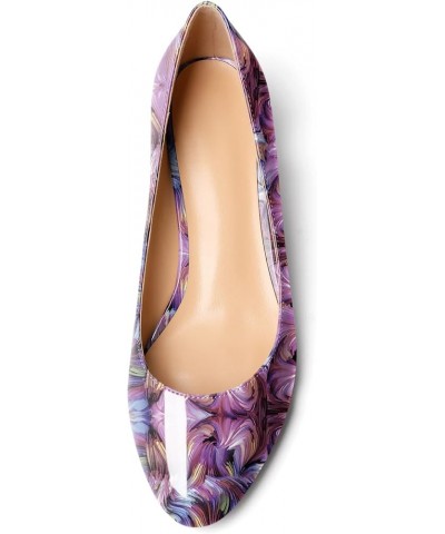 Women's Patent Leather Round Toe Kitten Heel Slip On Low Pumps Business Office Work Dress Shoes 1.4 Inches Floral Purple $35....