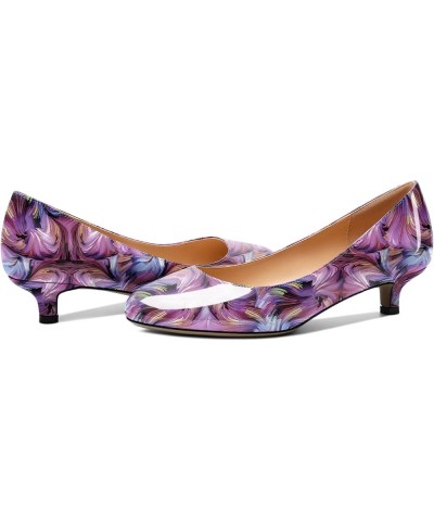 Women's Patent Leather Round Toe Kitten Heel Slip On Low Pumps Business Office Work Dress Shoes 1.4 Inches Floral Purple $35....