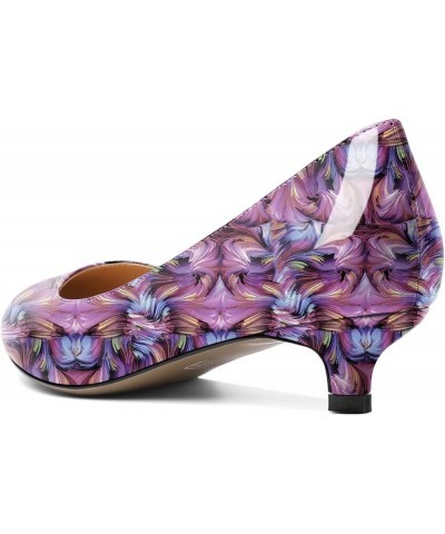 Women's Patent Leather Round Toe Kitten Heel Slip On Low Pumps Business Office Work Dress Shoes 1.4 Inches Floral Purple $35....