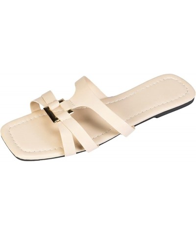 Women's Slip on Slide Sandals Sandals Solid Flat-Bottomed Fashion Wear Color and Casual Outer Slippers Women's Slipper (Beige...