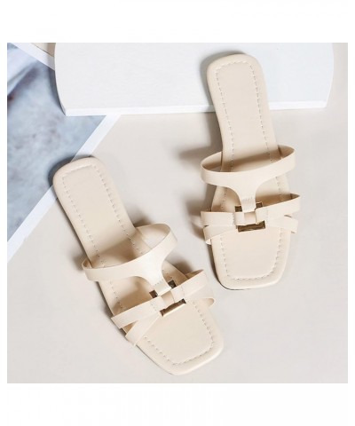 Women's Slip on Slide Sandals Sandals Solid Flat-Bottomed Fashion Wear Color and Casual Outer Slippers Women's Slipper (Beige...