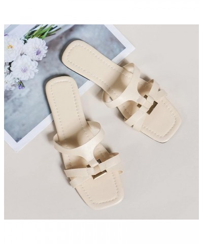 Women's Slip on Slide Sandals Sandals Solid Flat-Bottomed Fashion Wear Color and Casual Outer Slippers Women's Slipper (Beige...